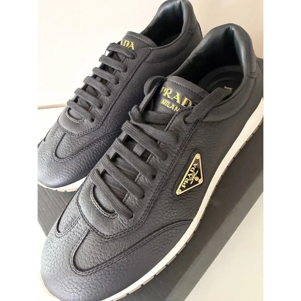 New Prada Milano Black leather Sneakers Leather Men Shoes Size 10.5 $1225 SRP